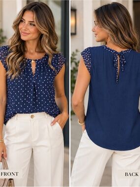 NWOT Fortune & Ivy Keyhole Dot Design Top